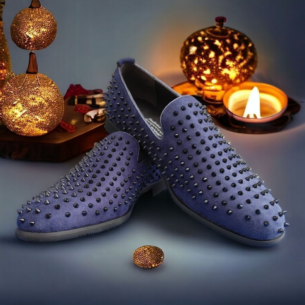 MEN'S FREDERICO LEONE BLUE/BLACK SPIKED FASHION SLIP ON DRESS SHOE. FS955.
